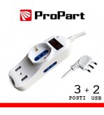 Multipresa 3pos bipasso + bipasso/schuko + USB spina16A +int