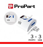 Multipresa 3pos tavolo bipasso + bip/schuko + USB sp16A +int