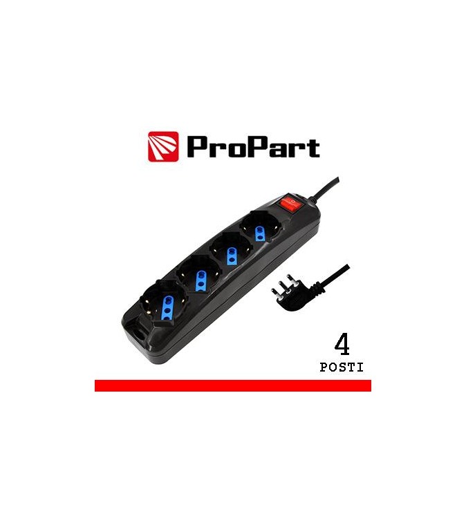 Multipresa 4pos bipasso/schuko spina16A +interr. nera