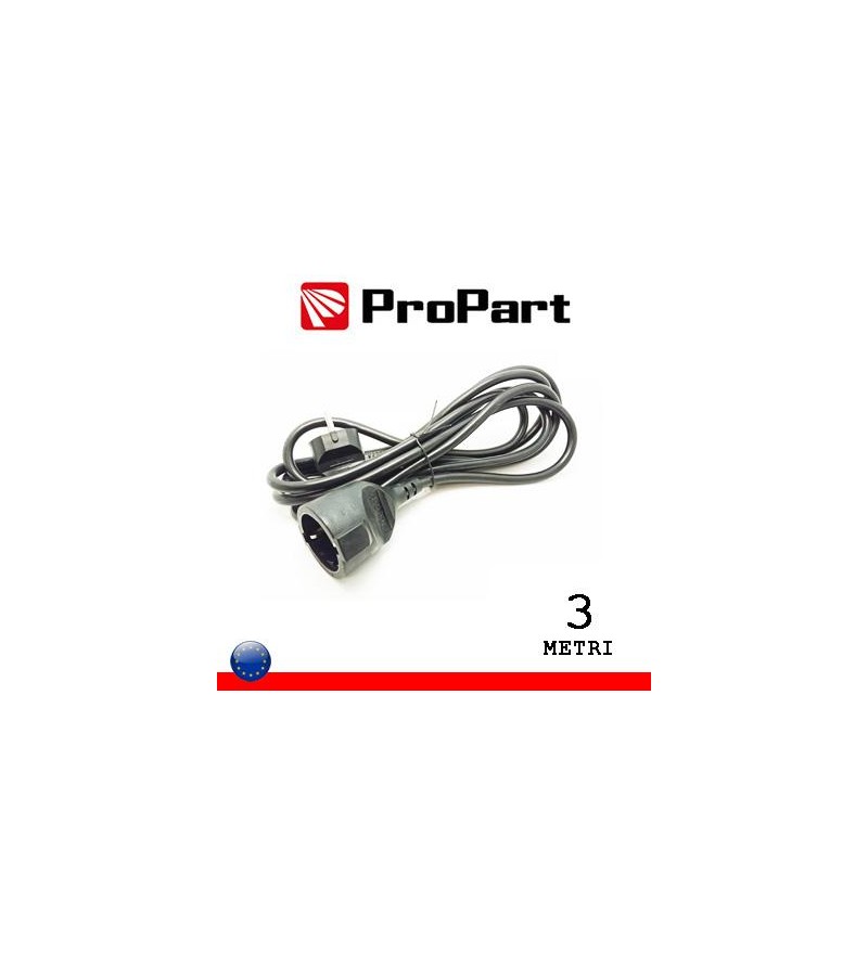 Prolunga lineare Schuko16A 3metri spina Schuko 16A nera