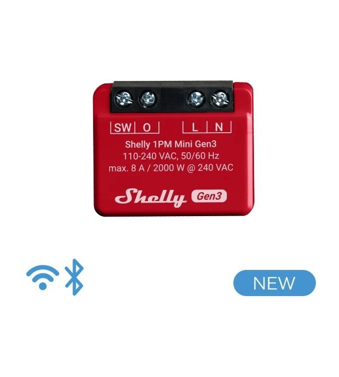 Shelly Mini 1PM Gen3 - Smart Relay 8A AC WiFi/BT/Matter + PM
