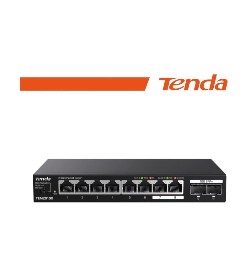 Tenda Switch 2.5G -10 port(8 porte 2.5GE + 2 port 10G SFP+) Desktop | TEM2010X