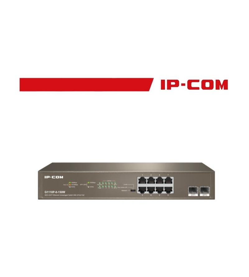 IP-COM Switch Unmanaged 8GE + 2SFP 8 porte PoE 150W EOL | G1110P-8-150W