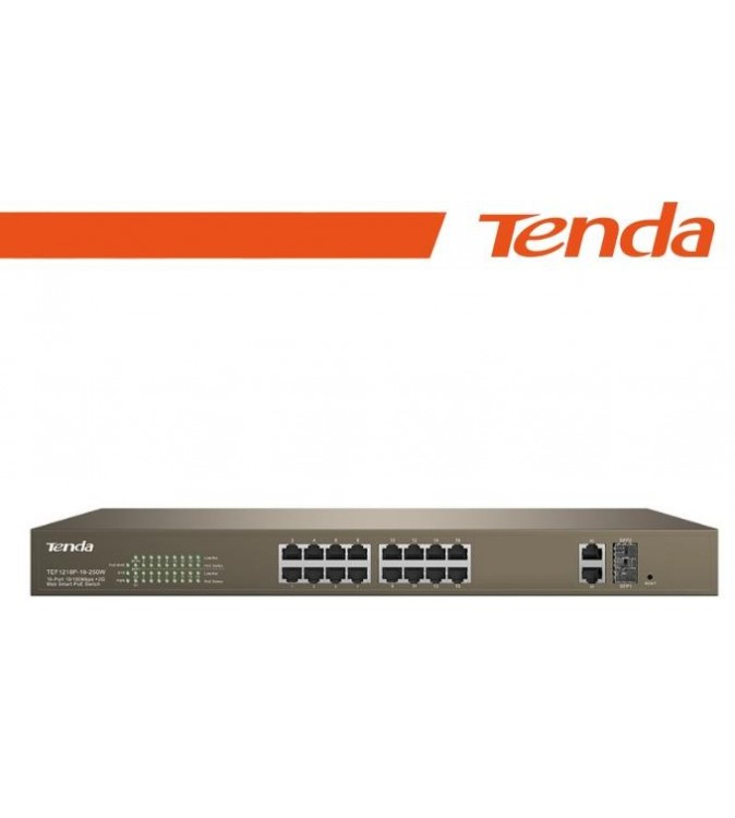 Tenda Switch PoE Web Smart 16 Porte 10/100+2Gb+2SFP - EOL | TEF1218P-16-250W