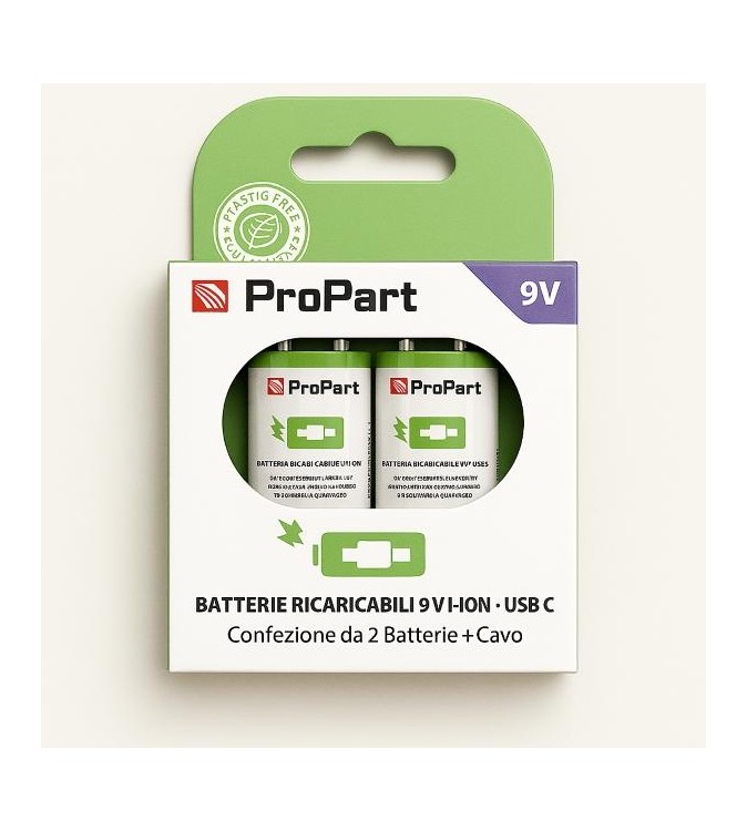 Batterie 9V Ricaricabili USB‑C 3700mWh – Confezione da 2