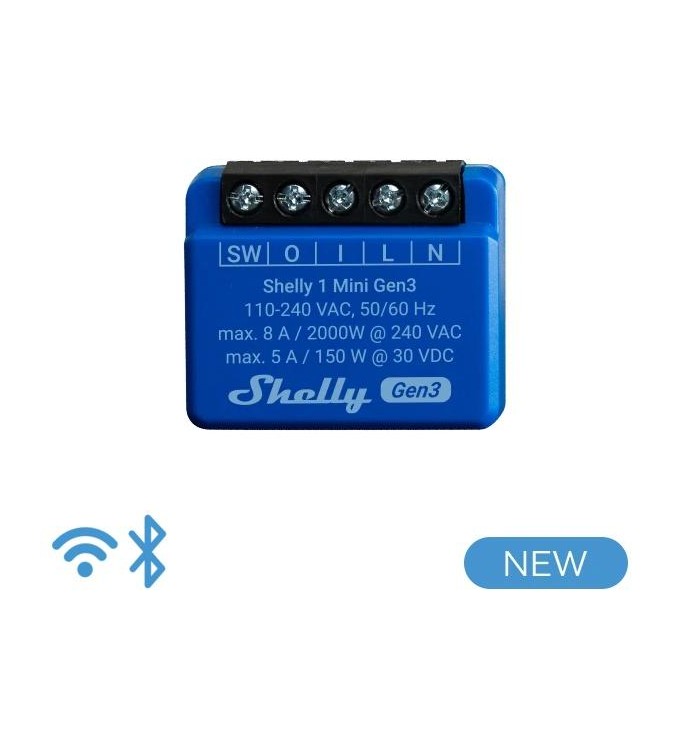 Shelly Mini 1 Gen3 - Smart Relay contatto pulito 8A AC/DC WiFi/BT/Matter
