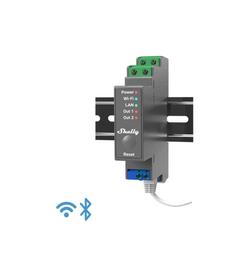Shelly Pro 2 - IP Smart Relay contatto pulito DIN 2ch. LAN/WiFi/BT
