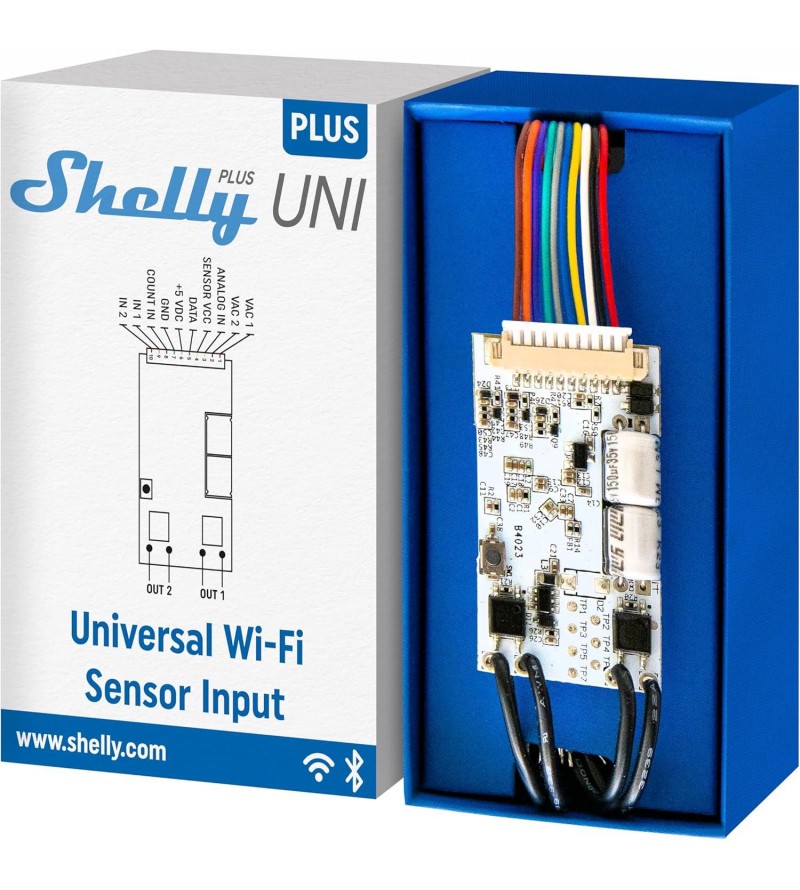 Shelly Plus Uni | Modulo Intelligente con Contatti Puliti Gestito via Wi-Fi e BL