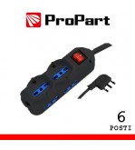 Multipresa 6pos bipasso + bip/schuko spina16A +interr. nera