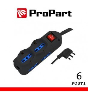 Multipresa 6pos bipasso + bip/schuko spina16A +interr. nera