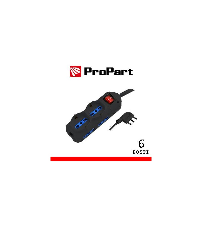 Multipresa 6pos bipasso + bip/schuko spina16A +interr. nera