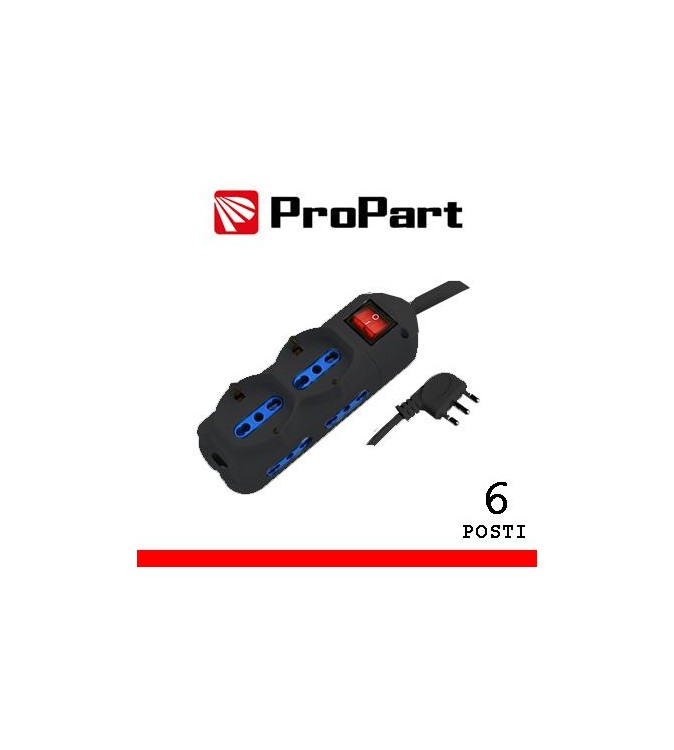 Multipresa 6pos bipasso + bip/schuko spina16A +interr. nera