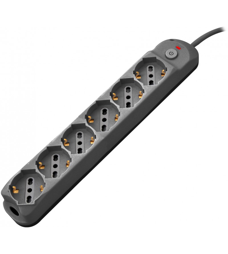 Multipresa 6pos bipasso/schuko + interrutt nuovo modello nera Spina 16A
