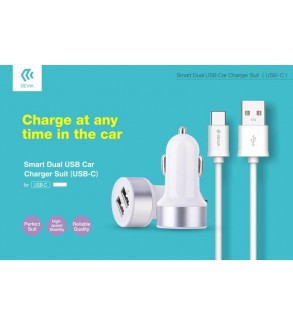 Suit Carica Auto 2 Out 3.1A e Cavo USB Tipo-C Dati e Carica