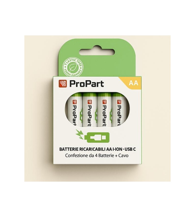 Batterie AA Ricaricabili USB‑C 1.5V 1250mAh - Confezione da 4