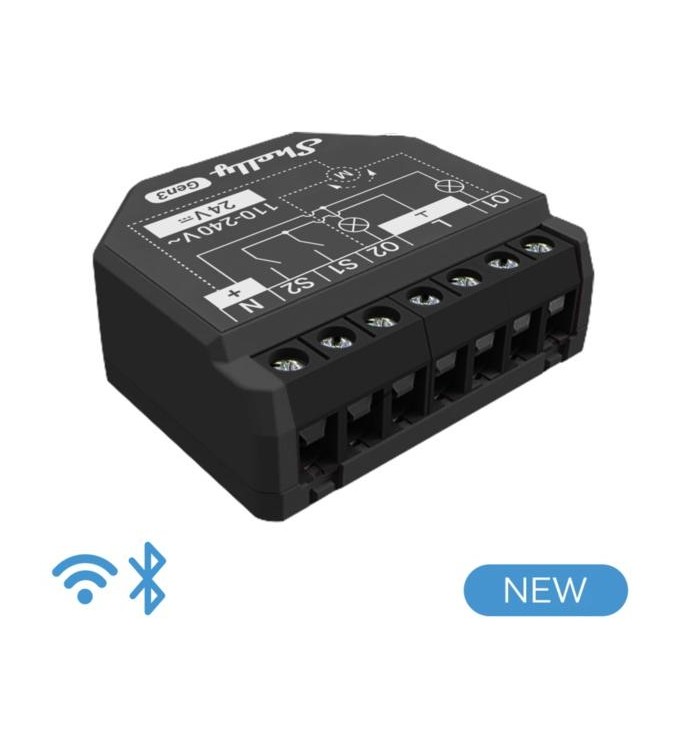 Shelly Plus 2PM Gen3 - Smart Relay Tapparelle 16A AC/DC WiFi/BT/Matter + PM