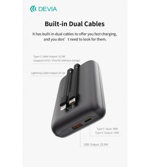 MINI Power Bank Ultra4 da 22,5 W Con 2 cavi integrati 20000 mAh Grigio