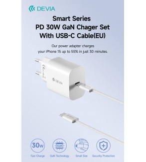 Carica Batterie Uscita con Cavo Tipo-C rapido PD 30 Watt GaN