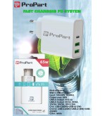 Caricabatteria 65 Watt 3 Uscite USB 2xA 1xC Modello EK-PD-06