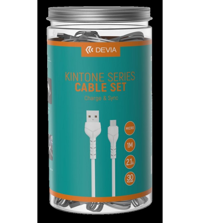 30 Cavi bulk in Barattolo V2 Micro-Usb 5V 2.1A Bianchi