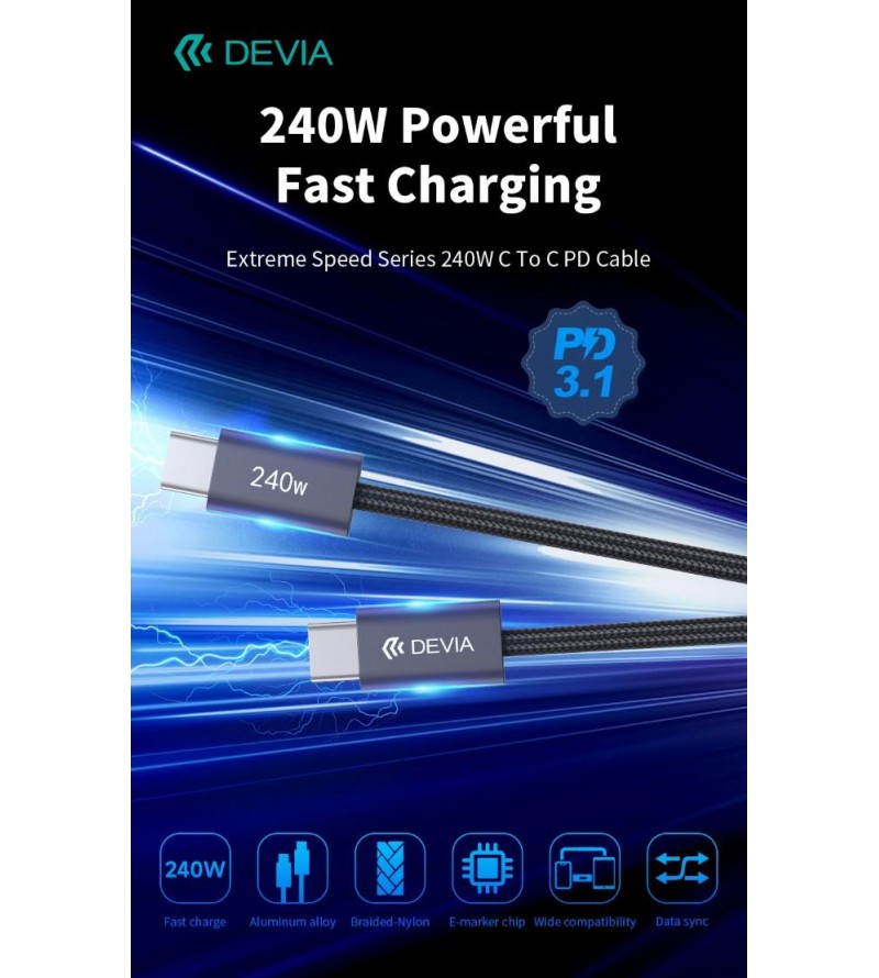 Cavo Devia da Tipo-C a Tipo-C PD 240W Super rapido 2 Metri