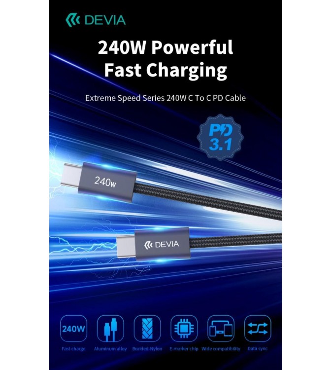 Cavo Devia da Tipo-C a Tipo-C PD 240W Super rapido 2 Metri