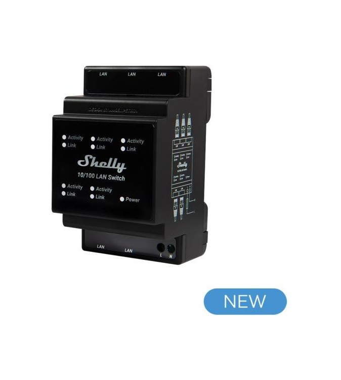 Shelly LAN Switch - Switch di rete DIN rail con 5 porte RJ45 ethernet