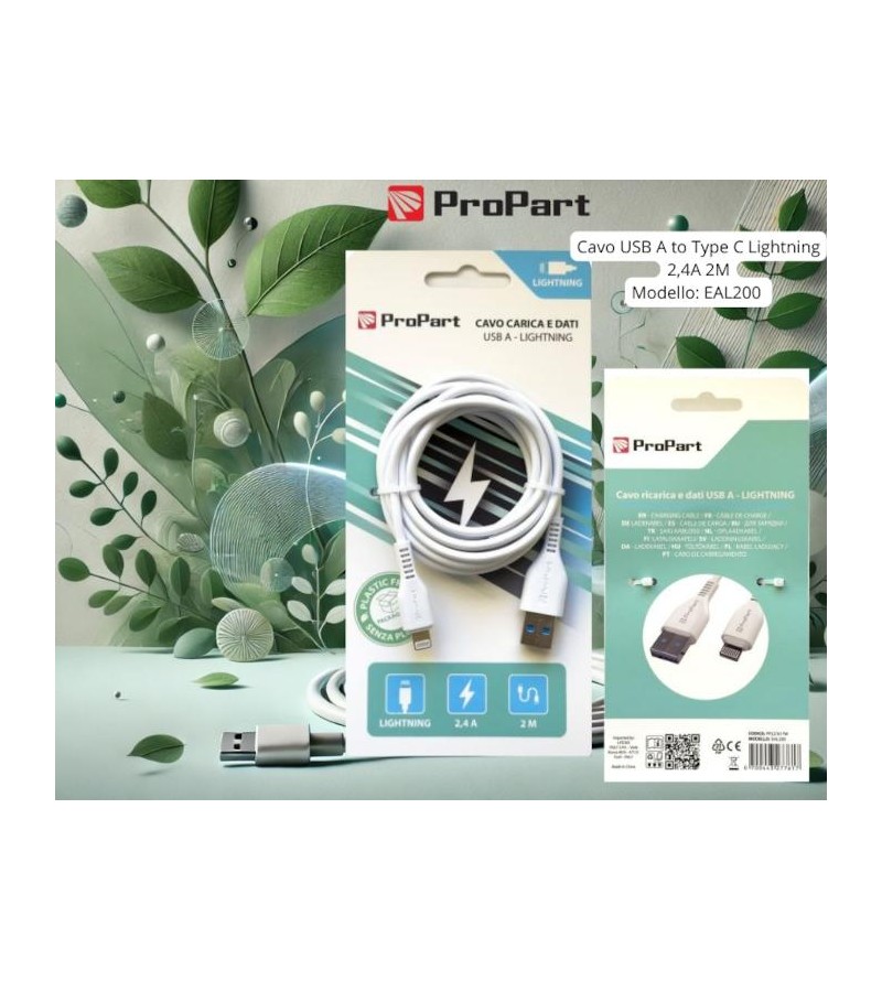 Cavo Lightning Apple 5V 2.4A 2mt Carica e dati Bianco
