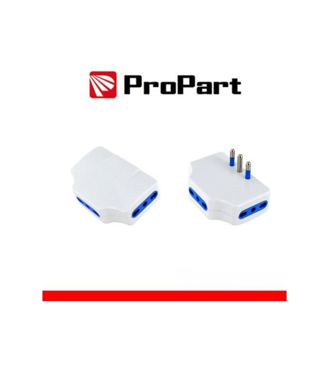 Adattatore presa tripla,3 prese 2P+T 10/16A bipasso, Spina 16a laterale