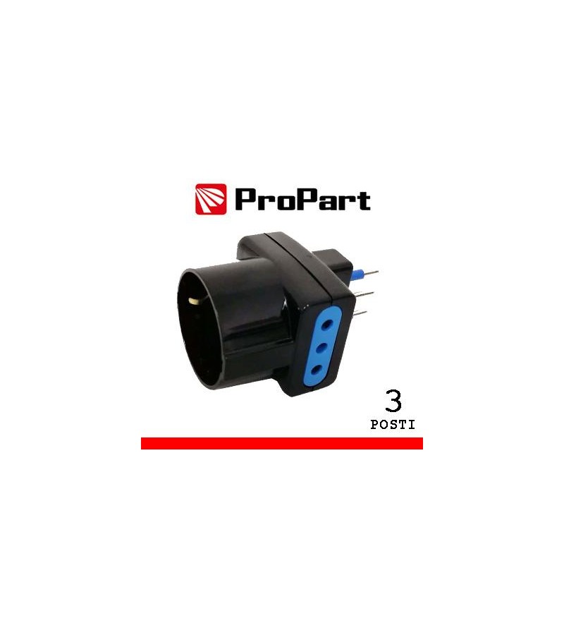 Adattatore triplo 3pos 10A/schuko spina10A nero