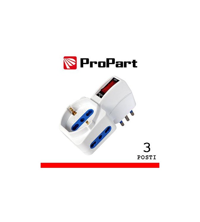 Adattatore 3pos bipasso/schuko spina10A salvaspazio + inter.