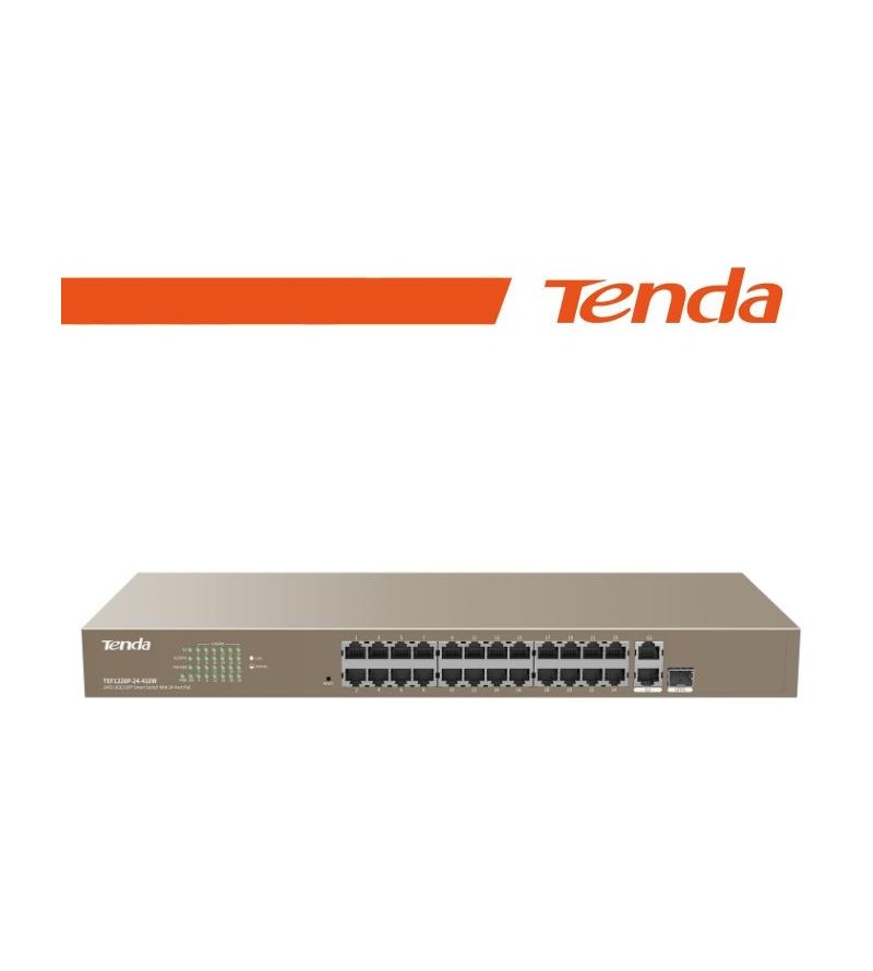 Tenda Switch PoE Web Smart 24 porte 10/100+2Gb+2SFP 440W - EOL | TEF1226P-24-410W