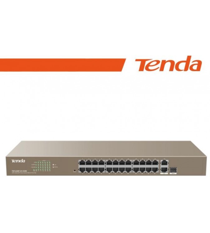 Tenda Switch PoE Web Smart 24 porte 10/100+2Gb+2SFP 440W - EOL | TEF1226P-24-410W