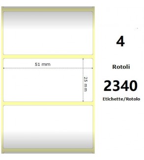 White 51x25mm,2340 Et/Rotolo Z-4000D, 2x1x1 Core, 4 Rolls