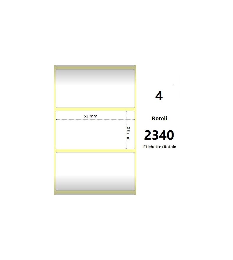 White 51x25mm,2340 Et/Rotolo Z-4000D, 2x1x1 Core, 4 Rolls