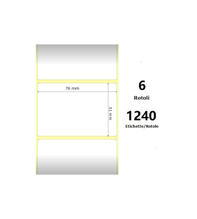 White 76x51mm,1240 Et/Rotolo Z-4000D, 3x2x1 Core, 6 Rolls