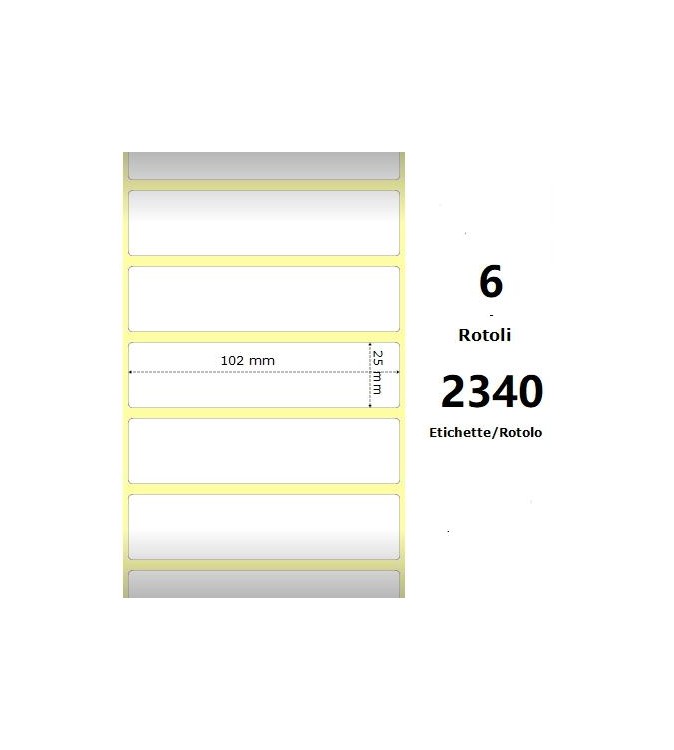 White 102x25mm,2340 Et/Rotolo Z-4000D, 4x1x1 Core, 6 Rolls