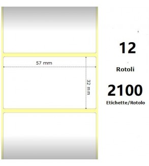 White 57x32mm, 2100Et/Rotolo Z-2000D 2.25x1.25x1Core,circonferenza 111mm