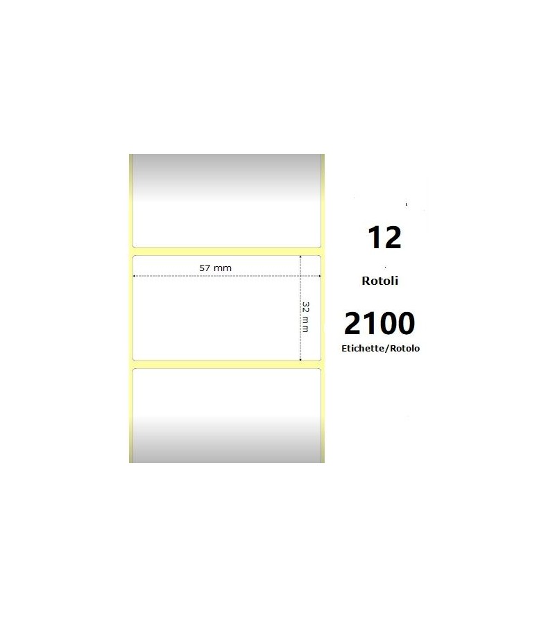 White 57x32mm, 2100Et/Rotolo Z-2000D 2.25x1.25x1Core,circonferenza 111mm