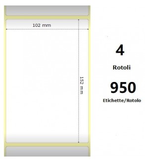 White 102x152mm,950 Et/Rotolo Z-2000D, 4x6x3 Core,circonferenza 173mm