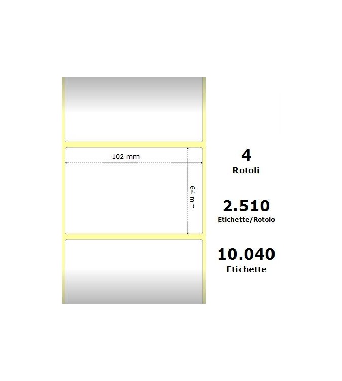 White 102x63.5mm,2510Et/Rotolo Z-1000D, 4x2.5x3Core ,4 Rolls