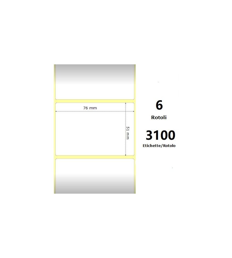 White 76x51mm,3100 Et/Rotolo Z-1000D, 3x2x3 Core, 6 Rolls