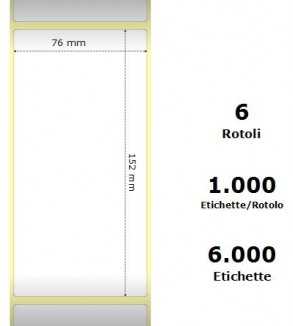 White 76x152mm,1000 Et/Rotolo Z-1000D, 3x6x3 Core, 6 Rolls