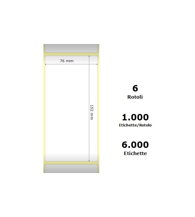 White 76x152mm,1000 Et/Rotolo Z-1000D, 3x6x3 Core, 6 Rolls