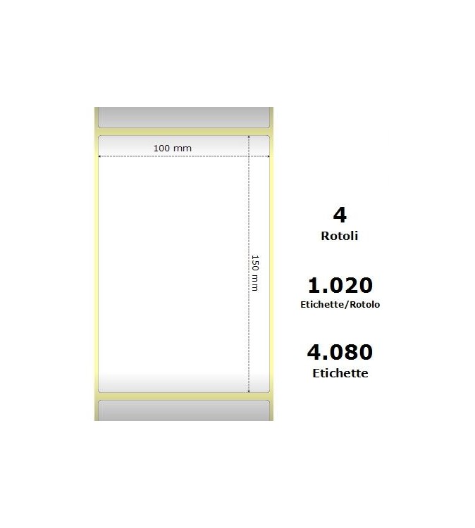 White 100x150mm,1020 Et/Rotolo Z-1000D,3.9x5.9x3 Core,circonferenza 177mm