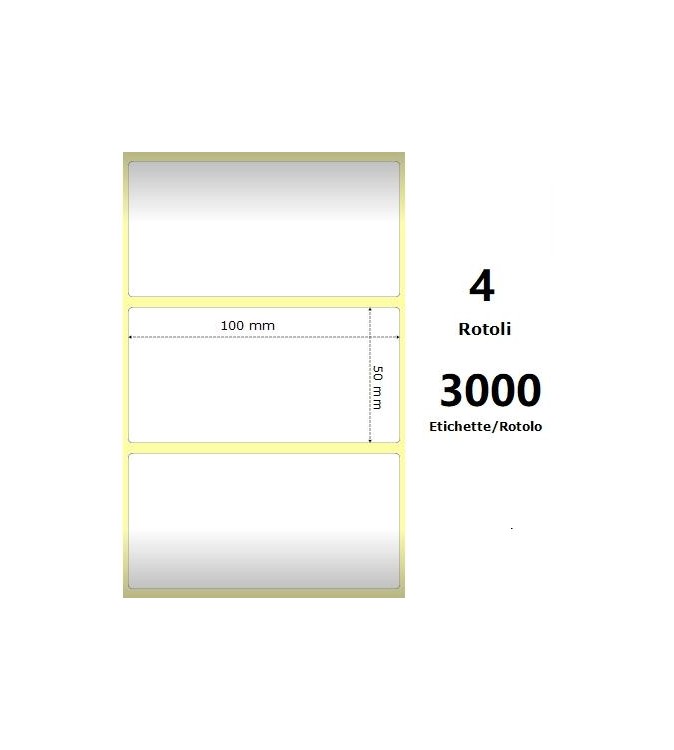 White 100x50mm,3000 Et/Rotolo Z-1000D, 3.9x2x3 Core, 4 Rolls