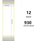 White 25x76mm, 930 Et/Rotolo Z-2000D 1x3x1 Core, 12 Rolls