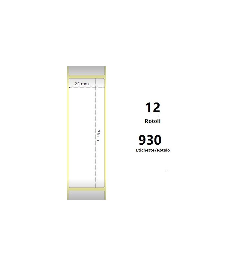 White 25x76mm, 930 Et/Rotolo Z-2000D 1x3x1 Core, 12 Rolls