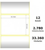White 31x22mm,2780 Et/Rotolo Z-2000D,1.2x0.9x1Core, 12 Rolls