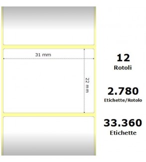 White 31x22mm,2780 Et/Rotolo Z-2000D,1.2x0.9x1Core, 12 Rolls